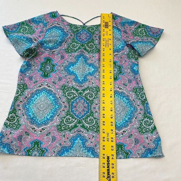 Talbots Top Womens Petite Small Paisley Lightweight Cross Back Colorful Blouse - Picture 7 of 8